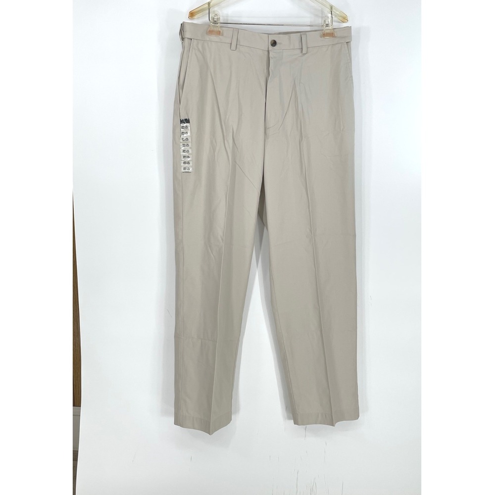 NWT Haggar Mens Pants 36x32 Classic Poplin Silver Beige Plain Front